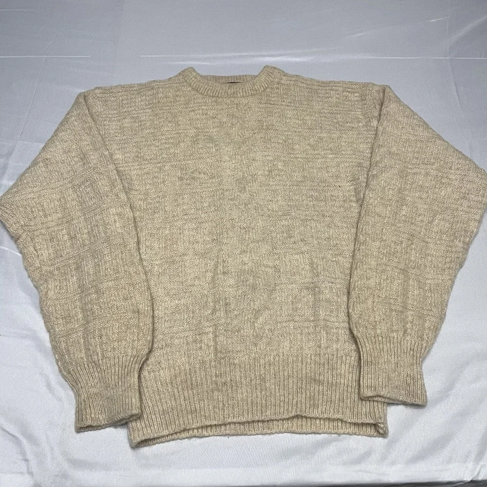 Vintage 90s Andhurst Sweater Womens XL Beige 100% Shetland Wool Knit